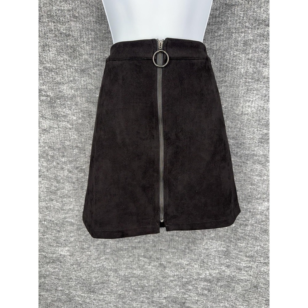 Aryeh Skirt Womens Small Black Faux Suede Zip Front Mini High Waist Stretch